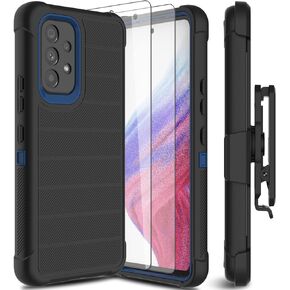 for Samsung Galaxy A53 5G Phone Case with Glass Screen Protector, [Holster Series] Belt Clip Protective Hard Tough Full Heavy Duty Rugged Military Shockproof Cell Phone Cover (Army Green)