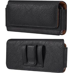 Cell Phone Belt Clip Bag Men Leather, Cell Phone Waist Belt Bag Horizontal, 6.9" Universal Cell Phone Belt Holster Waist Pouch Outdoor Travel Hiking Camping Waist Pack Wallet Handbag for Mobile Phone