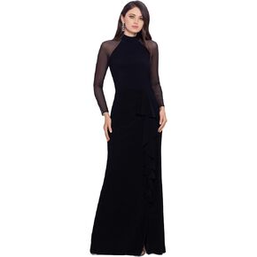 Betsy & Adam Women's Petite Long Stretch Illusion Sleeve Mock Neck Dress