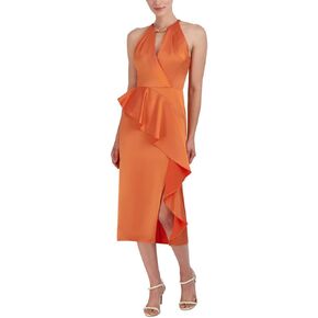 BCBGMAXAZRIA Women's Midi Halter Neck Cutout Sleeveless Day Dress