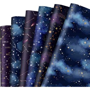 AnyDesign 12 Sheet Galaxy Wrapping Paper Constellation Gift Wrap Paper Bulk Folded Flat Blue Purple Starry Sky Art Paper for Birthday Baby Shower DIY Crafts Gift Wrapping, 19.7 x 27.6 Inch