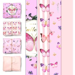 Aobkiat 24 Sheets Butterfly Wrapping Tissue Paper for Girls Women,20 x 15 Inch Pink Purple Gift Wrap Tissue Paper,for Present Packaging,Birthday,Baby Shower,Spring Sumer Party,DIY Craft