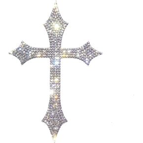 Silver Bling Cross Car Decal, Waterproof Sparkling Rhinestone Christian Faith Religious Sticker 5'' Height