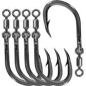 BLUEWING Big Game Live Bait Hooks Swivel Hooks Ringed Hook Heavy Duty Cutting Point Fishing Hooks High Carbon Steel Hooks with Stainless Steel Swivel Extra Sharp Fish Hooks for Saltwater Fishing