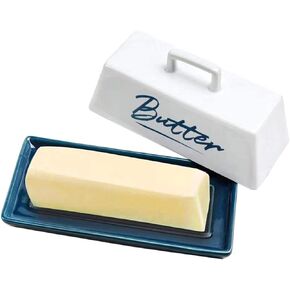 Butter Dish with lid, Ceramic Butter dish with lid and Handle for Countertop, and Deluxe Butter Keeper Ceramic Butter Holder (DM)