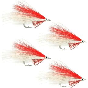 The Fly Fishing Place Lefty's Deceiver Fly Fishing Flies - 4 Saltwater and Bass Flies - Red and White - Hook Size 1/0