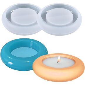 Wehous 2PCS Round Candle Holder Resin Mold Silicone Tealight Votive Candle Holder Molds Concrete Cement Epoxy Silicone Molds for Making Jewelry Holder Trinket Dish Tray for Party Wedding Home Decor