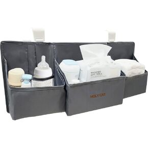 Holy Cat Hanging BabHanging Baby Diaper Caddy Organizer with Paper Pocket for Changing Table Crib Playard Organization Nursery Organization Hanging Nursery-BLACK…