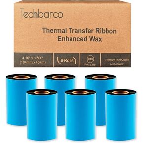 6 Rolls 4.10" x 1500' (104mm x 457m) Enhanced Wax Thermal Transfer Ribbon, Core 1", Black, CSO (Coated Side Out), Barcode Ribbon Compatible with Intermec Printers