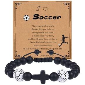 Soccer Bracelet Gifts for Teen Boys Girls Soccer Cross Beaded Bracelet for Men Son Grandson Brother Friend Graduation Back to School Gifts for Boys