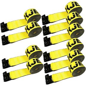 KJE 10 عبوات من أشرطة الونش مقاس 4 بوصات × 30 بوصة، ربطة عنق صفراء شديدة التحمل مع خطافات مسطحة وحزام مقطورة مسطحة WLL# 5,500 رطل | التحكم في البضائع 4 بوصات للشاحنة المسطحة