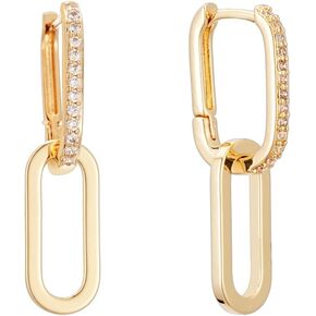 Sylph 18K مطلية بالذهب أقراط مشبك ورق العصرية هيبوالرجينيك ربط الأقراط للنساء سلسلة بيان أقراط استرخى الأطواق مستطيلة أقراط مجوهرات للنساء الفتيات أمي زوجة الهدايا