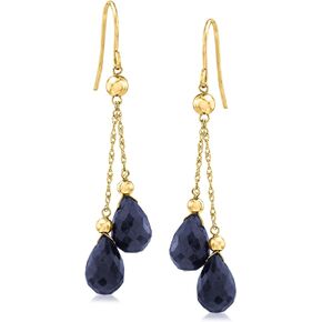 Ross-Simons 15.00 ct. t.w. Sapphire Double-Drop Earrings in 14kt Yellow Gold