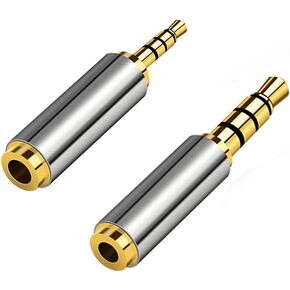 2 Pack Gold Plated 2.5mm Male to 3.5mm Female/3.5mm Male to 2.5mm Female Audio Jack Adapter, Headset Converter Connector for Smartphones, Headphone, Mic, Tablets