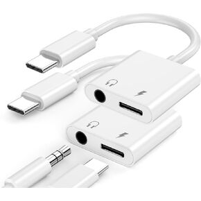 USB C to 3.5mm Headphone and Charger Adapter, 2 in 1 USB Type C to Aux Audio Jack with Fast Charging Dongle Port Connectors Compatible with iPhone 15, Samsung S23/S22, iPad Pro Air, Pixel 7/6/5/4