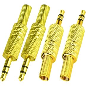 +3.5mm/1/8 Audio Jack Stereo Male Plug Cable Connector w/Spring Coax Cable Headphone Jack Adapter-4 Pack