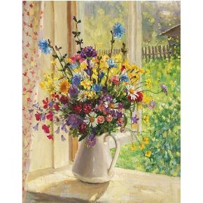 5D Diamond Painting Kit for Adults Summer Flower Vase 16x20 Inches / 40x50CM Full Round Drill DIY Diamond Art Craft Window Flower Vase in Sunshine