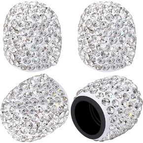 4 Pieces Rhinestone Valve Stem Crystal Tire Caps Bling Shiny Tyre Valve Stem Caps Handmade Car Tire Caps Covers Chrome Attractive Accessories for Car Vehicle Auto Accessories (White)