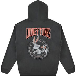 Looney Tunes Premium Men's Bugs Bunny Hoodie: Luxurious Plaid Patches and Intricate Embroidery