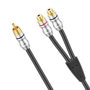 J&D RCA Y-Splitter Cable, 1 RCA Male to 2 RCA Female Short Y Splitter Cable Extension Cord Gold Plated Adapter Digital Stereo Audio Cable, 1 Feet