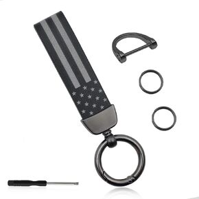 stymart American USA Flag Car Keychain, Anti-Lost D-Ring with 360-degree Rotatable Swivel, Keychain Accessories with Zinc Alloy Suit, Universal Car Accessories Keychain(Black)