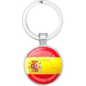 Art Attack Spain Flag Soccer Keychain, Spanish National Football Team Accessories History Party Favor Fan Car Key Chain Ring Pendant Charm (Silver)