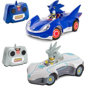 NKOK 1/28 Scale 2.4GHz RC Sonic 2PK RC Sonic & Silver; Officially Licensed; Full Function Radio Control; Detailed 6.5" Vehicle and Character; Grippy Tires; Adjustable Front Wheels