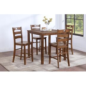 New Classic Furniture Salem 5-Piece Solid Wood Dining Table Set, Tobacco