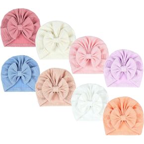 QandSweet Infant Girls Bow Hats Cotton Linen Cap for Baby Shower 3-36 Months