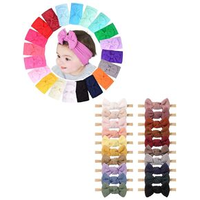 Pack of 40, Baby Girls Headbands Hair Bows Stretchy Nylon Hairbands for Newborn Infant Toddler Hair Accessories