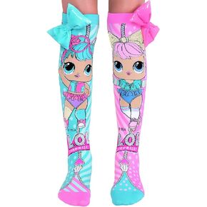 MADMIA L.O.L Surprice Bonbon & Dawn Socks, Cute Knee-High Socks With Custom Made Pink And Blue Bow At The Top!