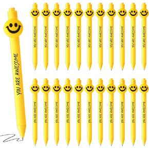 Fuutreo 35 Pcs Yellow Pens You are Awesome Gifts Employee Appreciation Gifts Smile Face Novelty Pens Inspirational Teacher Appreciation Gifts