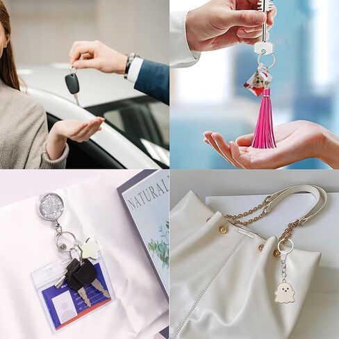 إكسسوارات ديفيد 50 قطعة من حلقات سلسلة المفاتيح البلاستيكية وعلامات التبويب المسطحة وحلقات المفاتيح المسطحة ووصلات المفاتيح البلاستيكية المنقسمة لحامل البطاقات وحلقات المفاتيح وحامل شارة الهوية (مجموعة 50 قطعة، فضي) in Kuwait