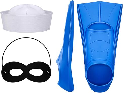 3 Pcs Halloween Costume Includes White Sailor Hats Black Felt Eye Masks Blue Silicone Swim Fins for Adults Cosplay Party in Saudi Arabia