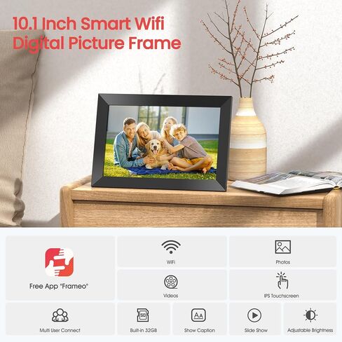 Frameo 10.1 Inch Smart WiFi Digital Picture Frame, Electronic Photo Frame with HD IPS Touch Screen 32GB Memory Auto-Rotate Slideshow, Share Pictures/Photos from Phone by Frameo APP, Gifts for Mom in Saudi Arabia