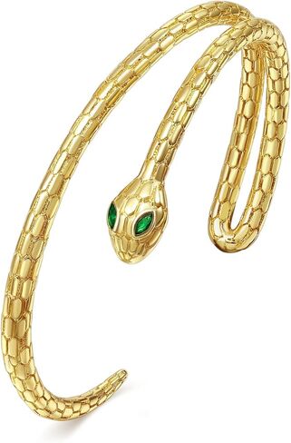 الذهب ثعبان أساور الاعوجاج الكفة الإسورة الثعابين مفتوحة قابل للتعديل الذهب الكفة للنساء الثعبان الحيوان الاعوجاج مع عيون خضراء ثعبان مجوهرات هدايا للرجال الفتيات in Kuwait