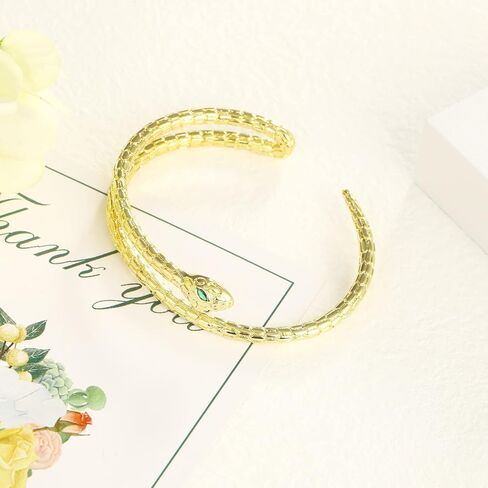 الذهب ثعبان أساور الاعوجاج الكفة الإسورة الثعابين مفتوحة قابل للتعديل الذهب الكفة للنساء الثعبان الحيوان الاعوجاج مع عيون خضراء ثعبان مجوهرات هدايا للرجال الفتيات in Kuwait
