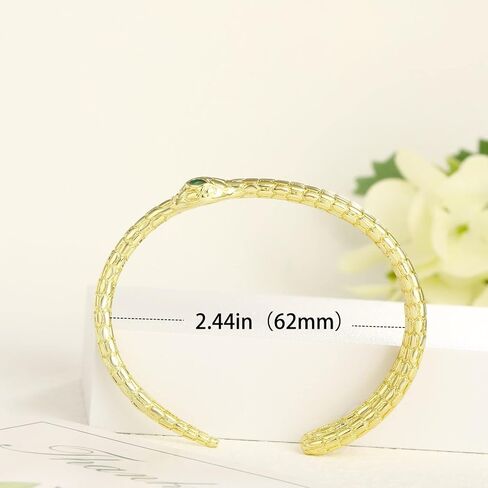 الذهب ثعبان أساور الاعوجاج الكفة الإسورة الثعابين مفتوحة قابل للتعديل الذهب الكفة للنساء الثعبان الحيوان الاعوجاج مع عيون خضراء ثعبان مجوهرات هدايا للرجال الفتيات in Kuwait