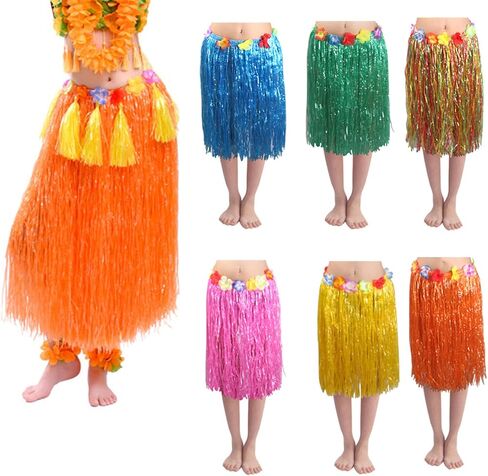 6 Pieces 24" Hawaiian Grass Skirts for Adults Flowered Luau Hula Skirts Elastic Hawaiian Hula Dancer Grass Skirt for Women Men Fancy Dress Costume Tropical Party Decoration Multicolored in Saudi Arabia