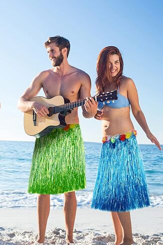 6 Pieces 24" Hawaiian Grass Skirts for Adults Flowered Luau Hula Skirts Elastic Hawaiian Hula Dancer Grass Skirt for Women Men Fancy Dress Costume Tropical Party Decoration Multicolored in Saudi Arabia