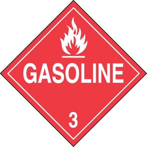Accuform Signs MPL304VS1 Adhesive Vinyl Hazard Class 3 DOT Placard, Legend "Gasoline 3" with Graphic, 10-3/4" Width x 10-3/4" Length, White on Red in Saudi Arabia
