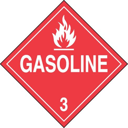 لافتات Accuform MPL304VS1 لاصقة من الفينيل فئة الخطر 3 DOT Placard، Legend "Gasoline 3" مع رسم، عرض 10-3/4 بوصة × طول 10-3/4 بوصة، أبيض على أحمر in Saudi Arabia