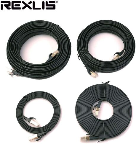 كابل شبكة إيثرنت REXUS Flat Cat 8 بطول 16 قدمًا، سرعة عالية 40 جيجابت في الثانية 2000 ميجا هرتز SFTP LAN سلك كابل تصحيح الإنترنت مع موصل مطلي بالذهب RJ45 للخادم وجهاز التوجيه والمودم والكمبيوتر الشخصي والتبديل (C8F50) in Kuwait