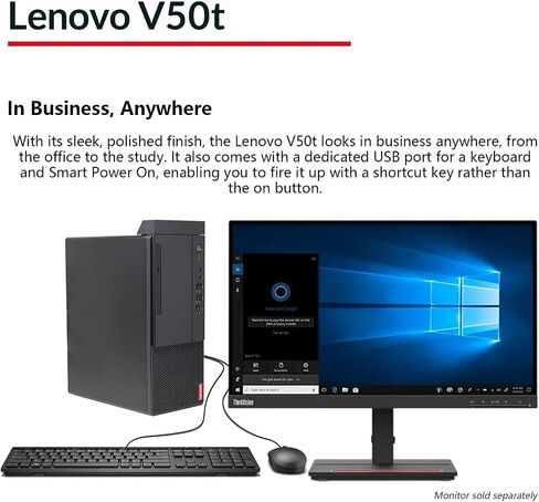 كمبيوتر سطح المكتب Lenovo V50t Business Tower، Intel i5-10400، ذاكرة الوصول العشوائي 16 جيجابايت، 1 تيرابايت SSD، لوحة مفاتيح وماوس سلكية، DVD-RW، HDMI، RJ-45، DVI، VGA، Wi-Fi، شاشتان تدعمان 4K، Windows 11 Pro ، أسود in Kuwait