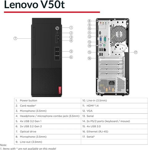 كمبيوتر سطح المكتب Lenovo V50t Business Tower، Intel i5-10400، ذاكرة الوصول العشوائي 16 جيجابايت، 1 تيرابايت SSD، لوحة مفاتيح وماوس سلكية، DVD-RW، HDMI، RJ-45، DVI، VGA، Wi-Fi، شاشتان تدعمان 4K، Windows 11 Pro ، أسود in Kuwait