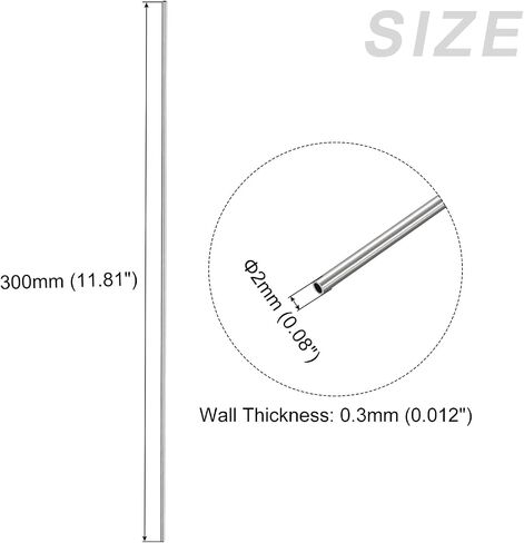 304 Stainless Steel Tube (2mm OD x 0.3mm Wall T x 300mm L) 2Pcs, Straight Tubing - for Home Furnishing, Machinery in Saudi Arabia