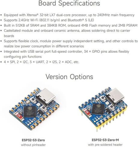 Waveshare ESP32-S3 Mini Development Board, Based On ESP32-S3FH4R2 Dual-Core Processor, 240MHz Running Frequency, 2.4GHz Wi-Fi & Bluetooth 5 in Saudi Arabia