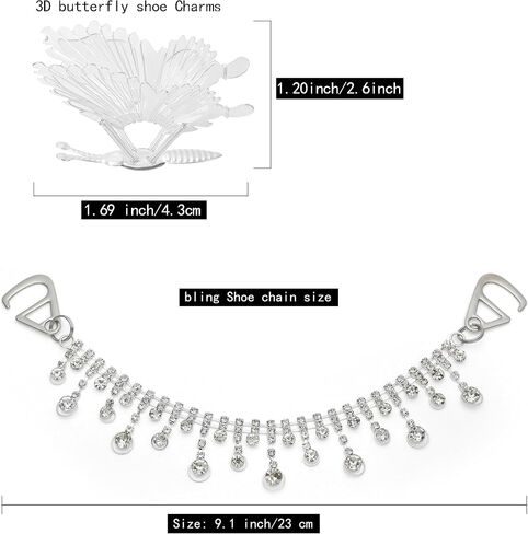 Bling Shoe Charms for Women，Luxury Rhinestone Shoe Chain, 3D Butterfly Shoe Jewelry for Sandals Decoration Accessories in Saudi Arabia