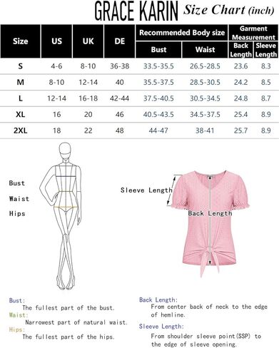 GRACE KARIN Women's 2024 Summer Tops Short Sleeve V Neck Basic T Shirts Dressy Casual Tie Front Tops Eyelet Blouses Tunic in Kuwait