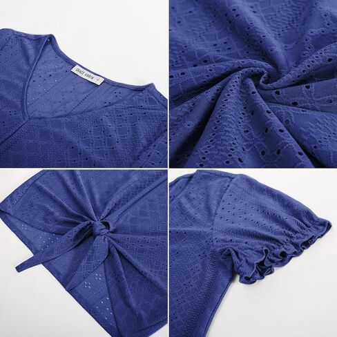 GRACE KARIN Women's 2024 Summer Tops Short Sleeve V Neck Basic T Shirts Dressy Casual Tie Front Tops Eyelet Blouses Tunic in Kuwait